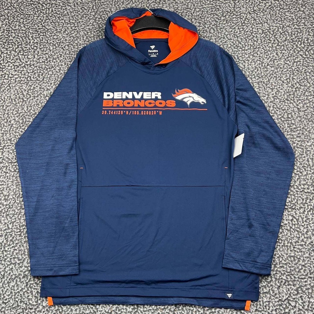Denver Broncos NFL Hoodie Men Large Navy Blue Fanatics Pullover Long Sleeve New